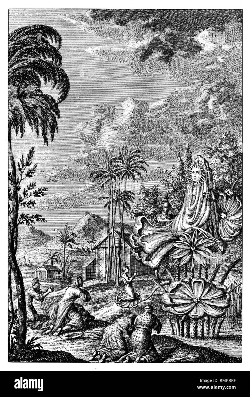 Sun worship in Babylon. After Scheuchzer's 'Biblia sacra' from the year 1733,   1902 Stock Photo