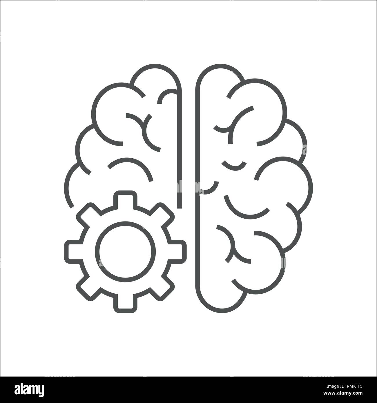 Vector logo icon with brain and gear cog. Abstract outline illustration. AI concept, IoT. Design concept for business solutions, high technology Stock Vector