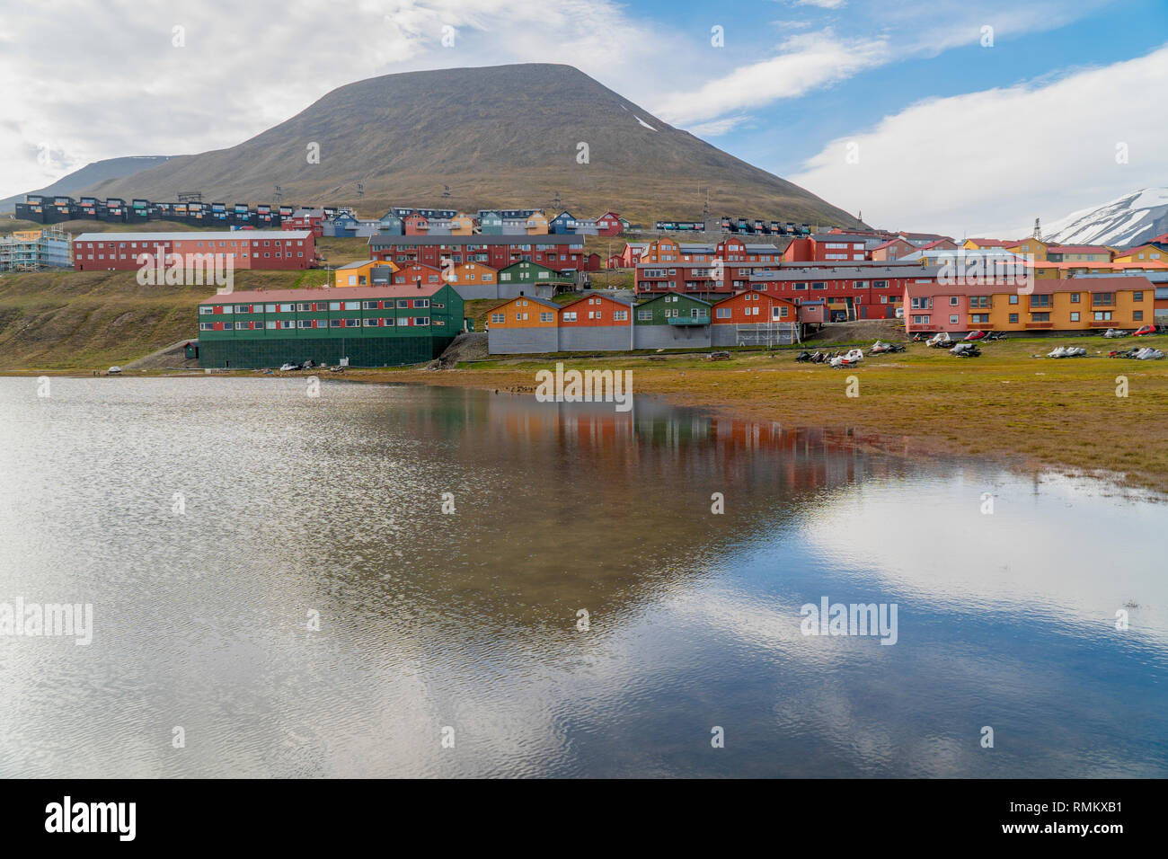 Longyearbyen (literally The Longyear Town) is the largest settlement and the administrative centre of Svalbard, Norway. Longyearbyen is located in the Stock Photo