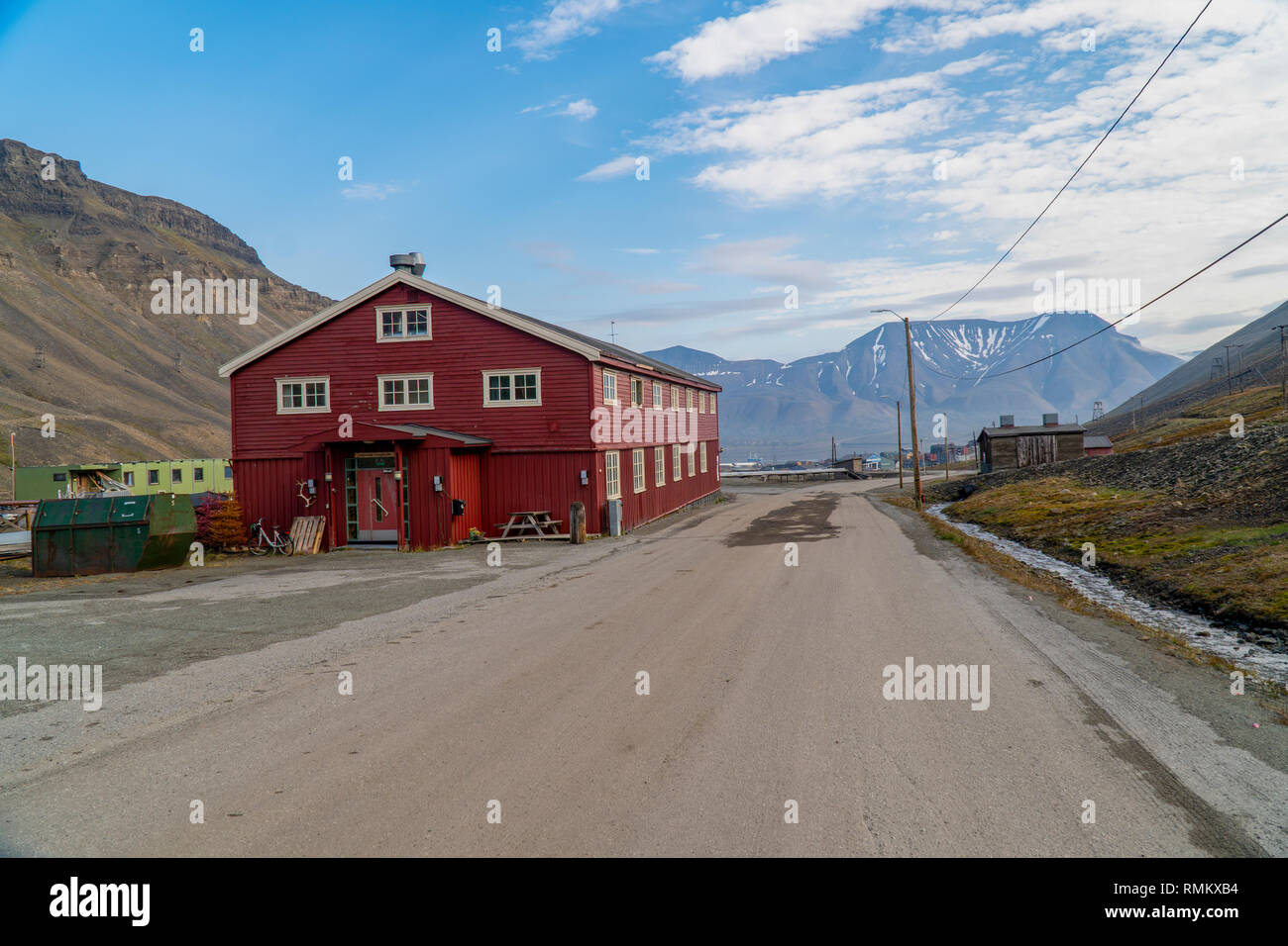 Longyearbyen (literally The Longyear Town) is the largest settlement and the administrative centre of Svalbard, Norway. Longyearbyen is located in the Stock Photo