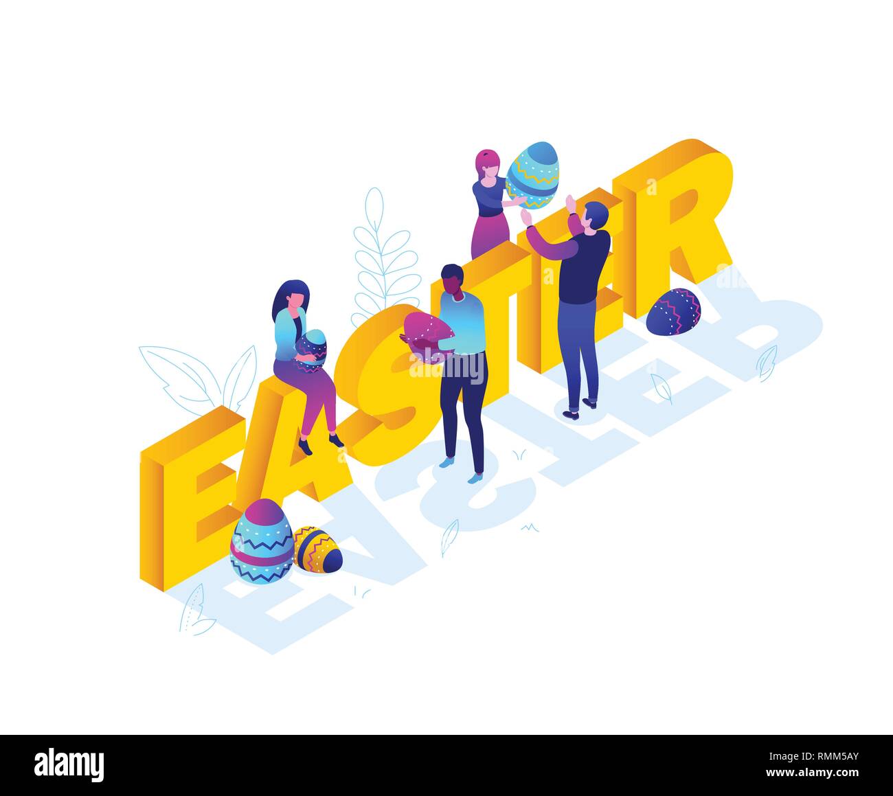 Happy Easter - modern colorful isometric vector illustration Stock Vector