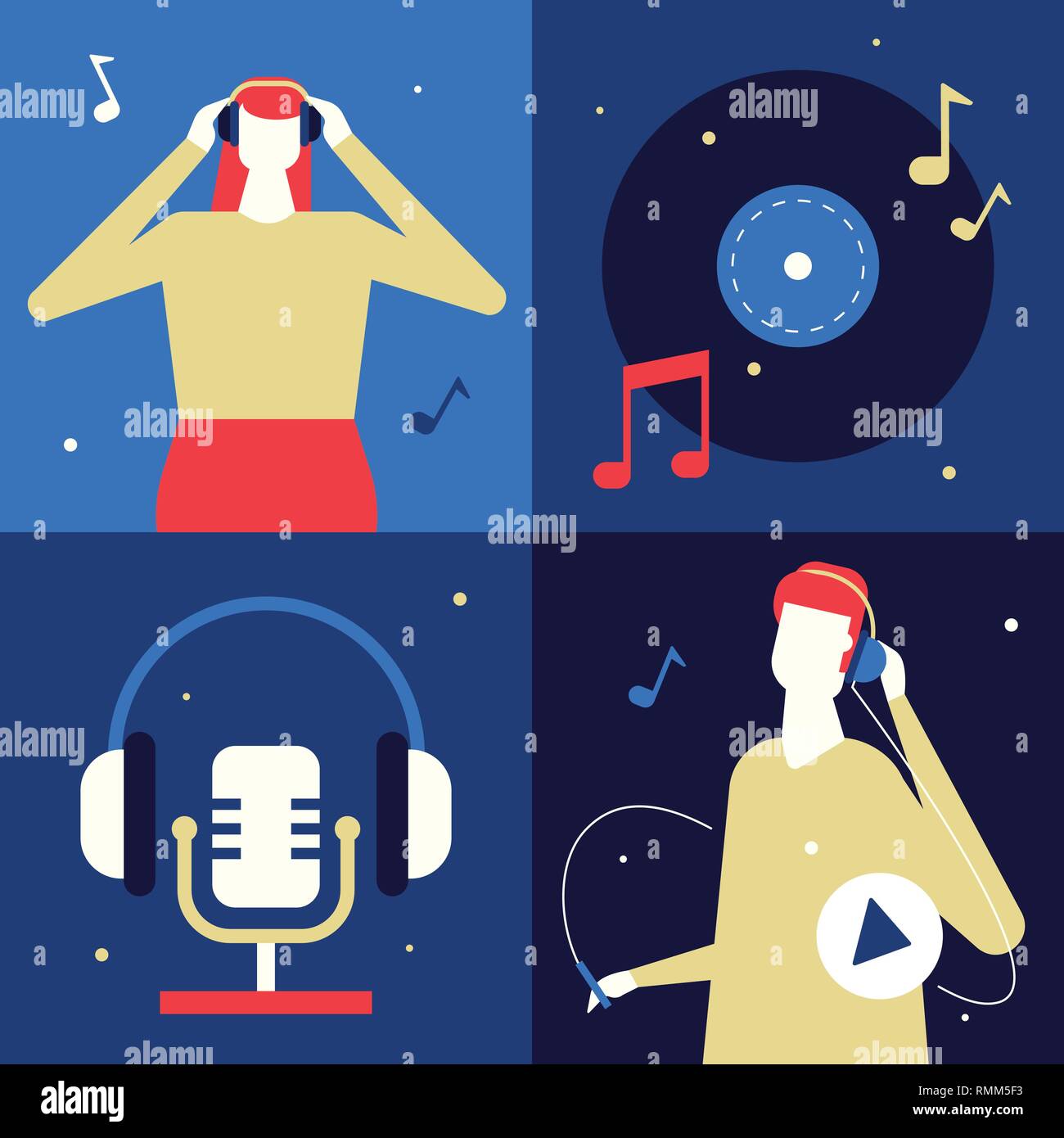 Listening to music - flat design style colorful illustration Stock ...