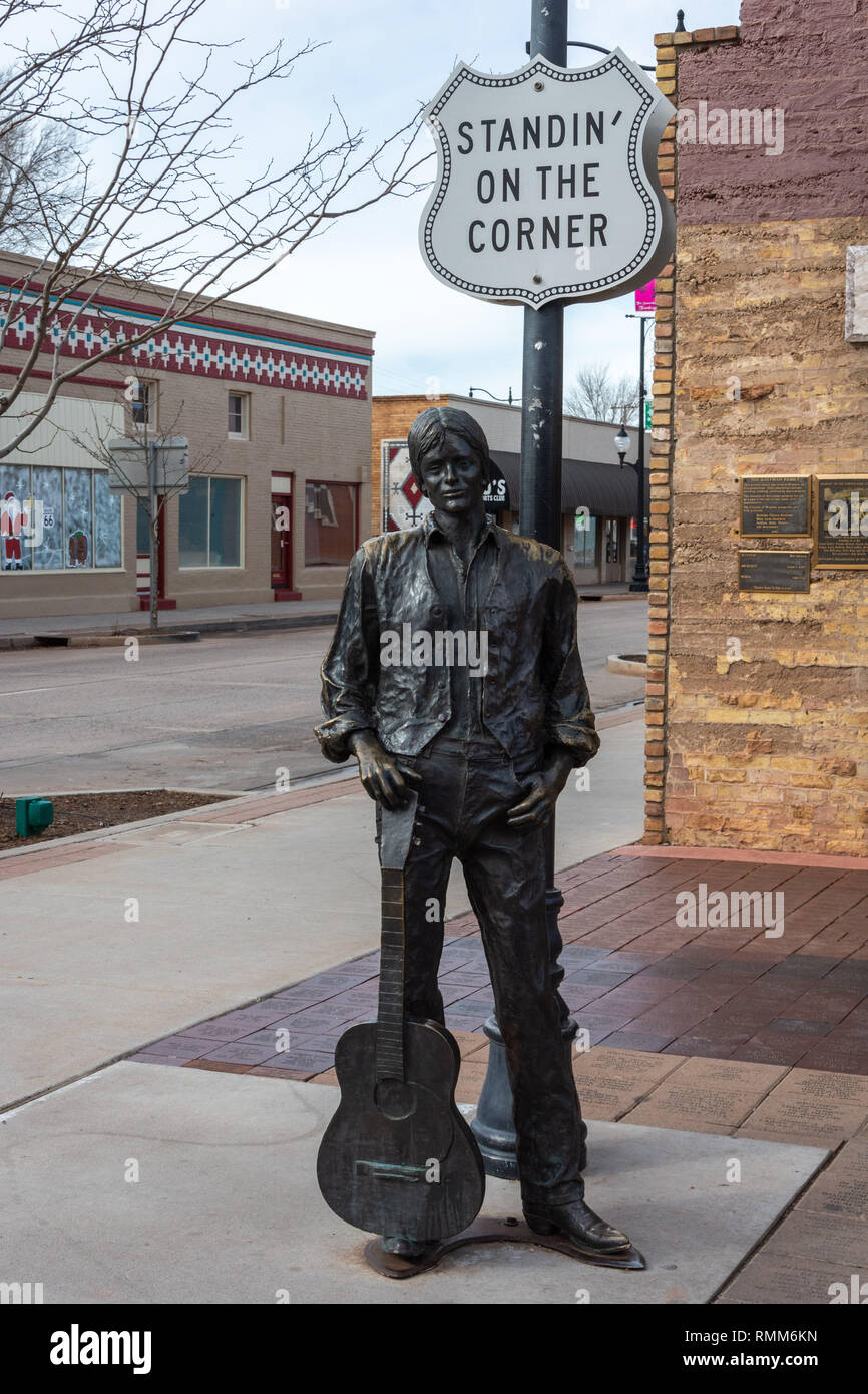 Winslow, Arizona, United States of America - January 4, 2017. Bronze statue by Ron Adamson, forming a part of Standin' On The Corner Park in Winslow,  Stock Photo