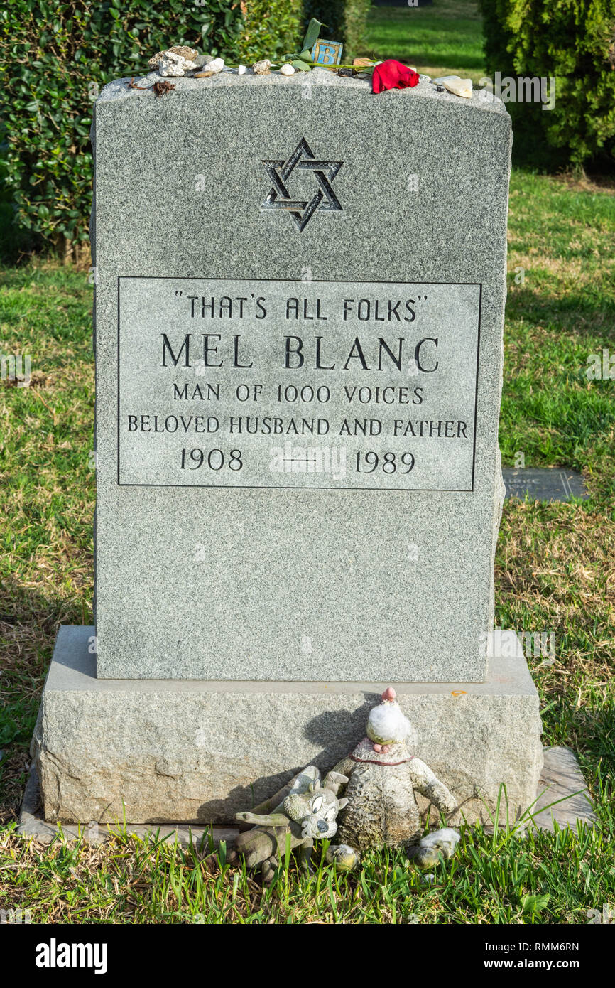 Los Angeles, California, United States of America - January 7, 2017. Tombstone of actor, comedian, and voice-over artist Mel Blanc at Hollywood Foreve Stock Photo