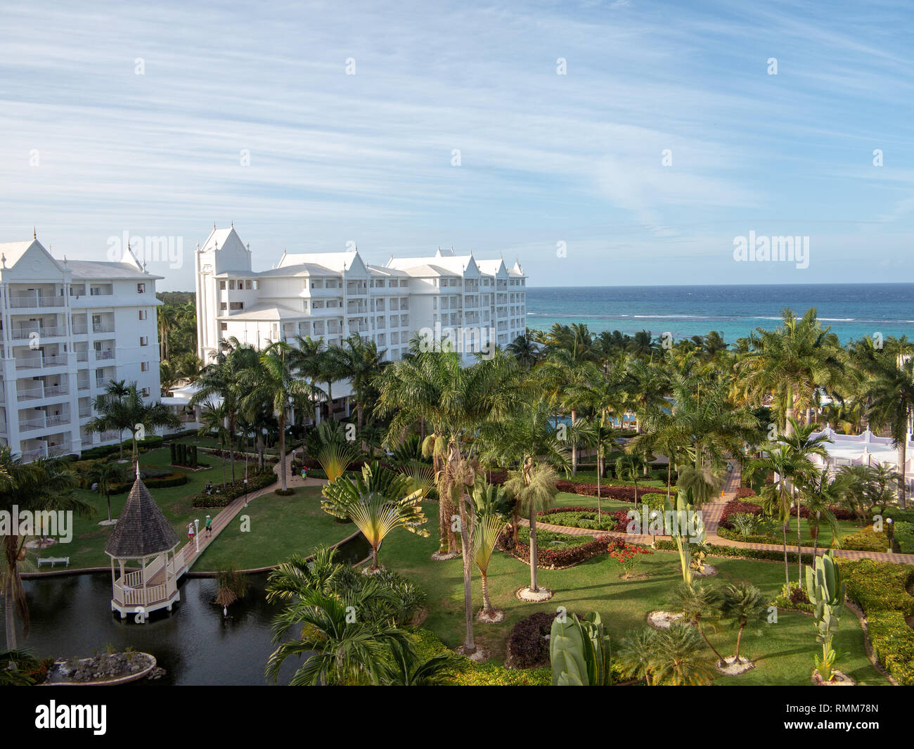 Ocho Rios Jamaica - 25 January 2019:  High level view of large Caribbean hotel resort Stock Photo