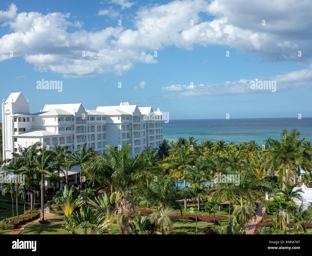Ocho Rios Jamaica - 25 January 2019: View of large Caribbean hotel resort from balcony Stock Photo