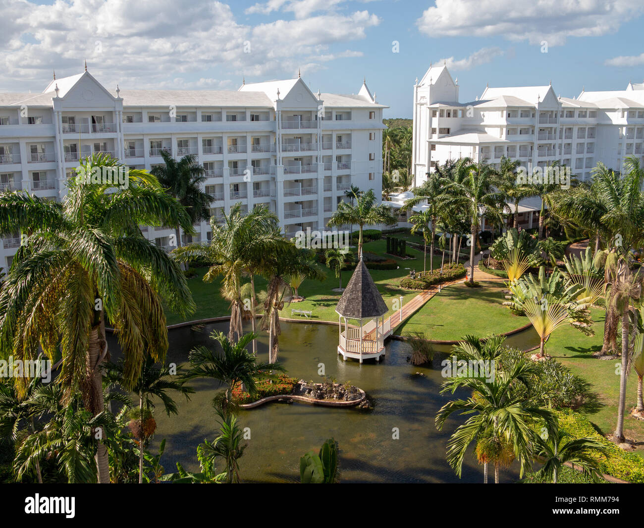 Ocho Rios Jamaica - 25 January 2019: View of  Caribbean hotel resort gardens  from balcony Stock Photo