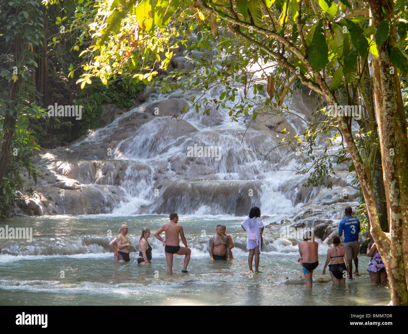 Ocho Rios Jamaica -4 February 2019: Tourists at Dunn's River Falls Stock Photo