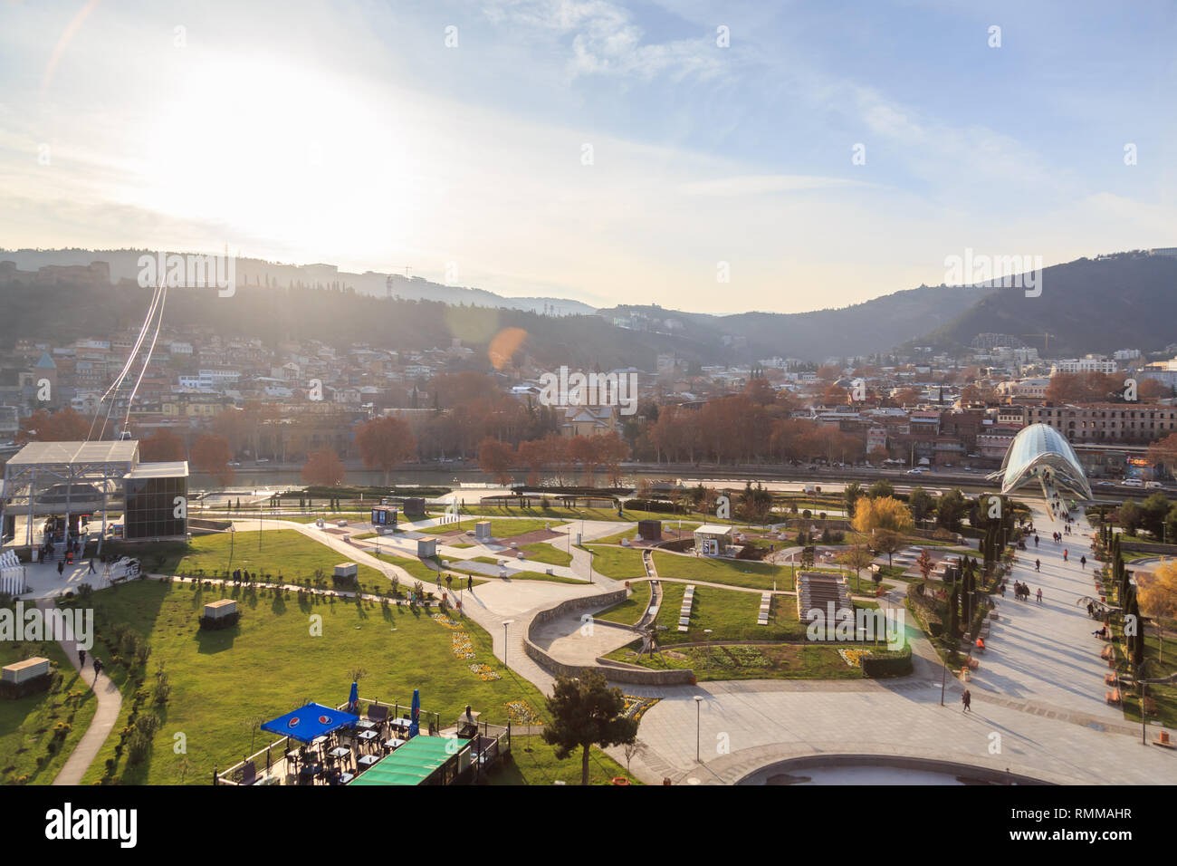 Panoramic view of Tbilisi city, old town and modern architecture. Tbilisi the capital of Georgia. Stock Photo