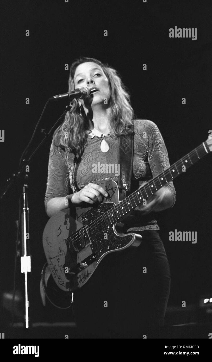 Singer, songwriter and guitarist Susan Tedeschi is  shown performing on stage during a 'live' concert appearance. Stock Photo