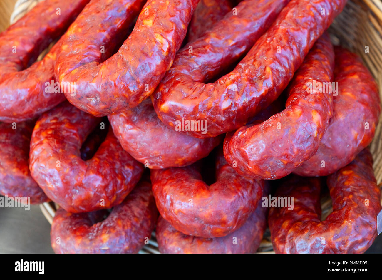 Italy, Calabria, Market, Salsiccia Calabrese, Chilli Sausage Stock