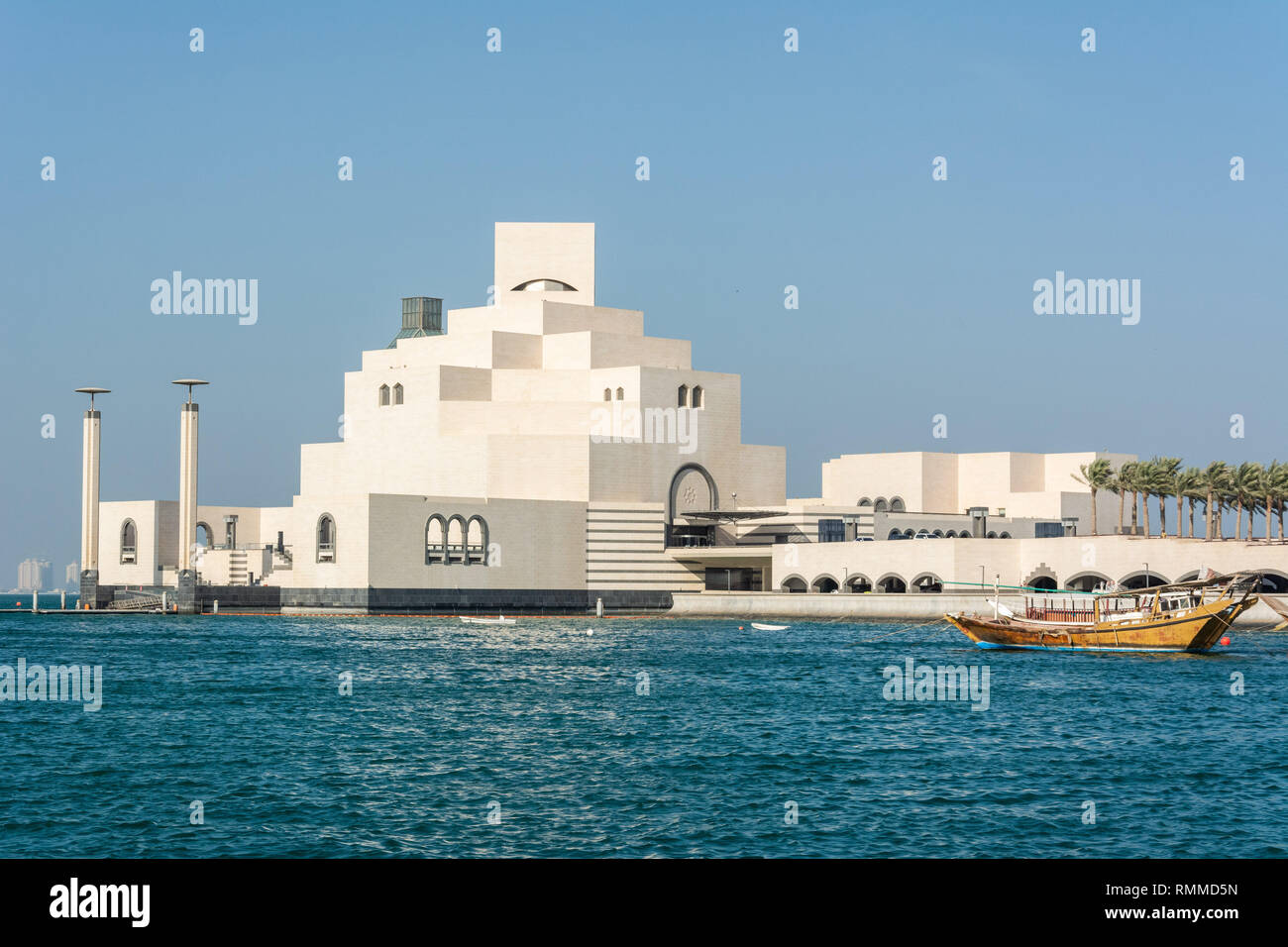 Doha, Qatar - November 9, 2016. Exterior view of the Museum of Islamic Art in Doha, across the water. Stock Photo