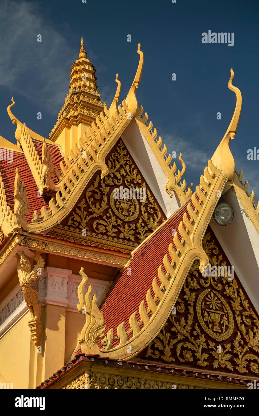 Cambodia, Phnom Penh, City Centre, Royal Palace, Temple of the Emerald Buddha, the Silver Pagoda gables Stock Photo