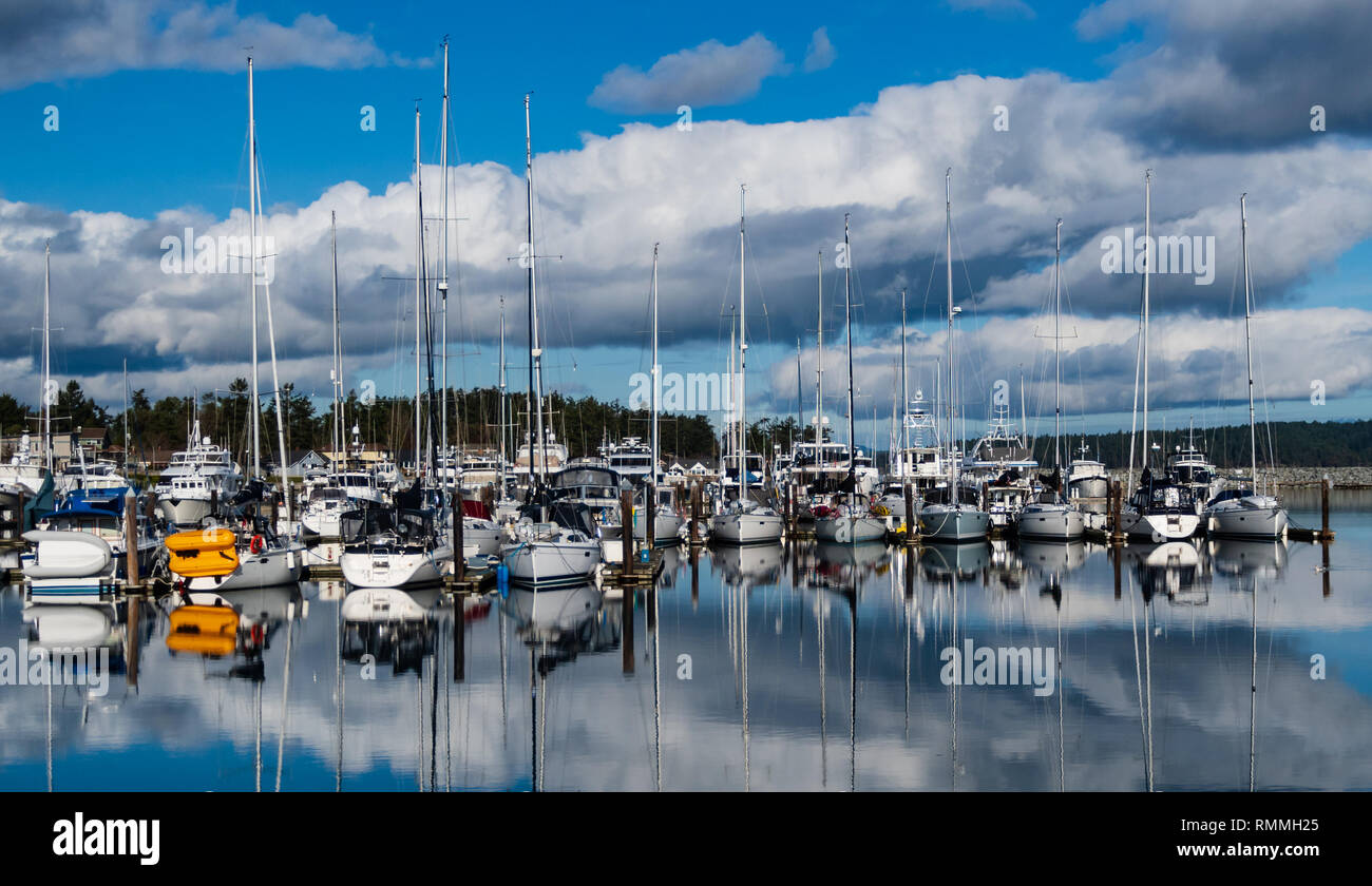 Boats moored in a harbor, Sidney, British Columbia, Canada Stock Photo