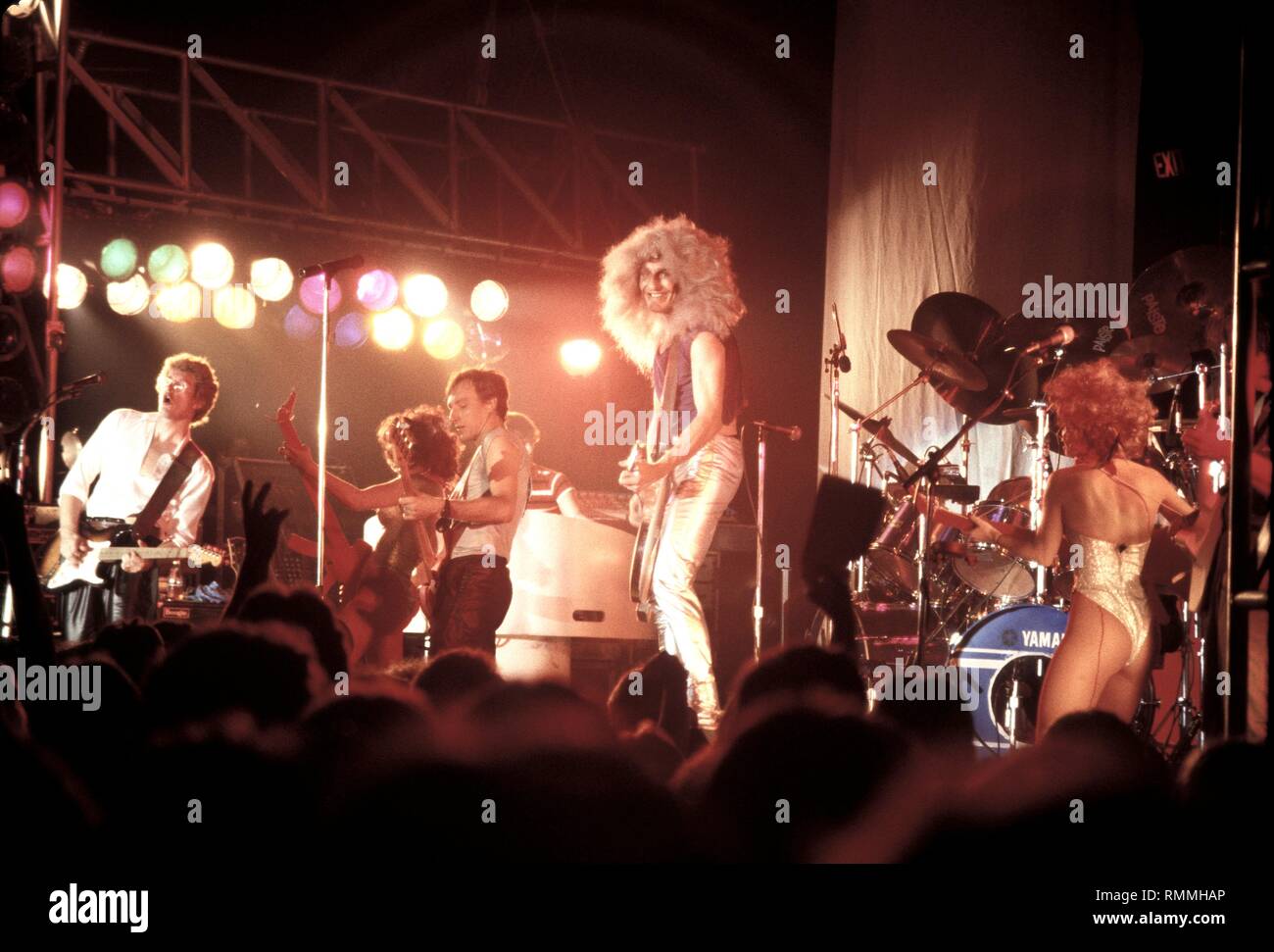 Singer Fee Waybill of the rock band The Tubes is shown performing on