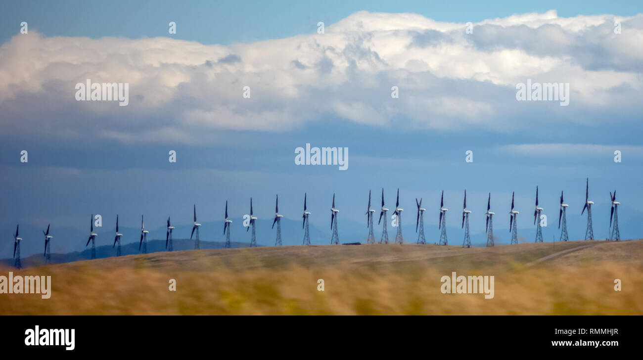 Row of wind turbines, Cape Verde Stock Photo