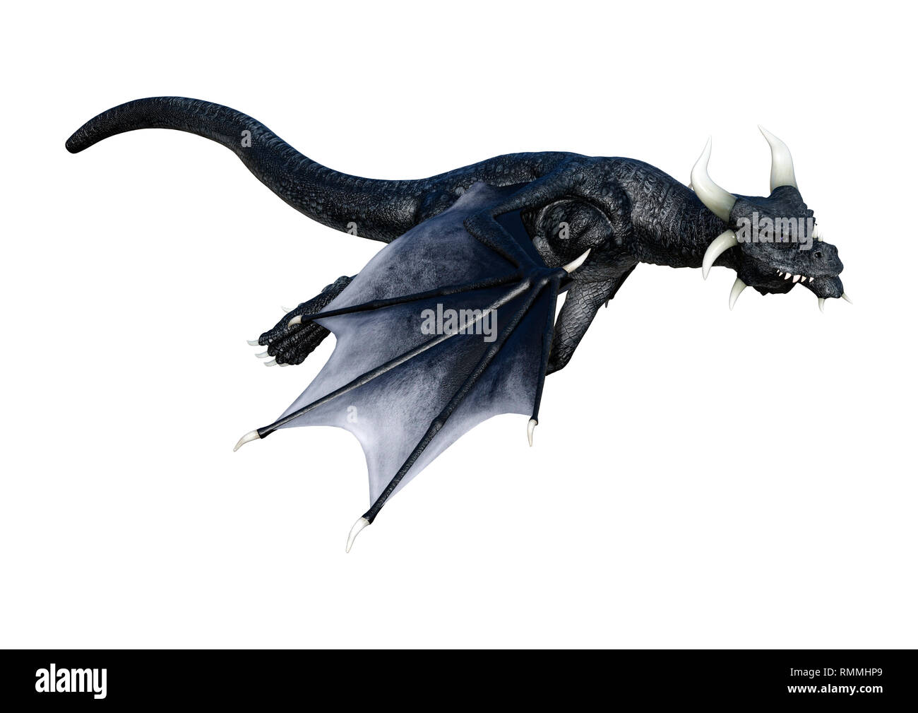 3D rendering of a black fantasy dragon isolated on white background ...