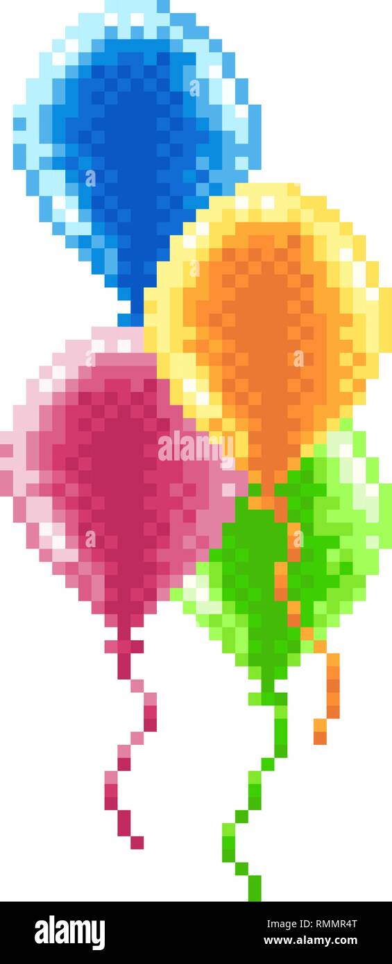 Pixel Art 8 Bit Arcade Video Game Balloons Stock Vector