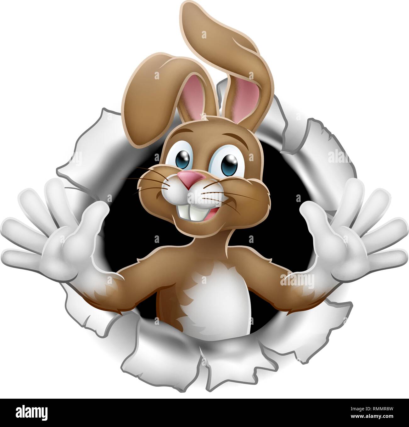 Easter Bunny Rabbit Breaking Through Background Stock Vector