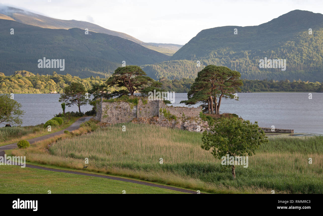 Ancient McCarthy Mor castle on Lake Lough Leane at Killarney on the
