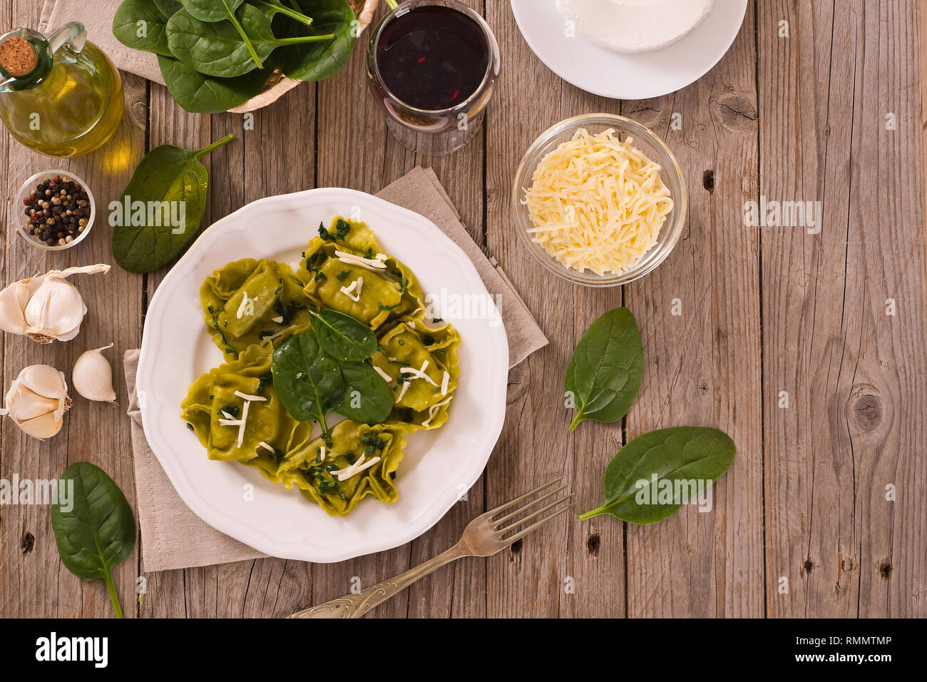 Spinach ravioli with ricotta cheese filling Stock Photo - Alamy