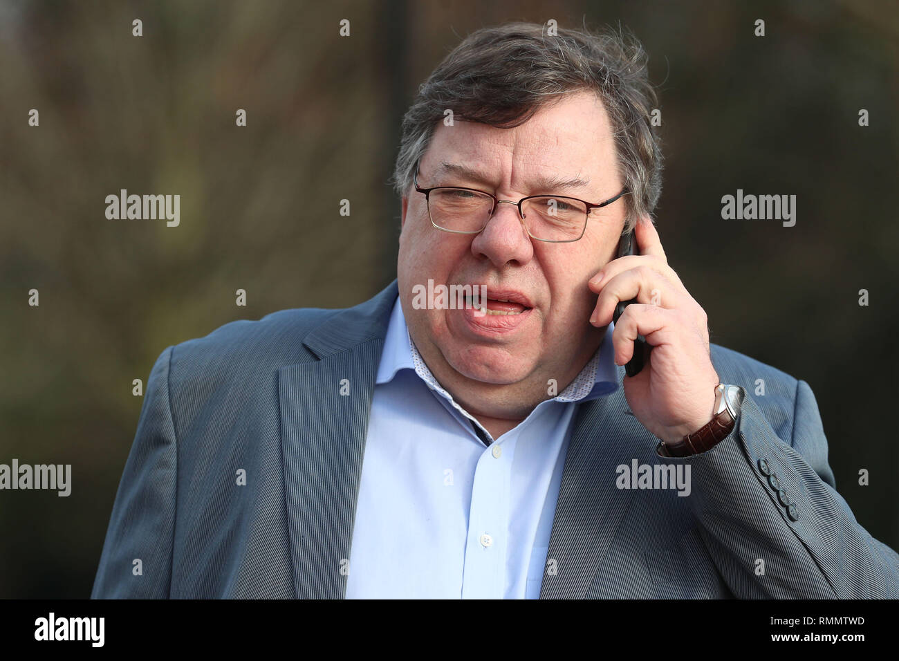 Former Taoiseach Brian Cowen arrives at The European Economic and Social Committee conference at Queen's University in Belfast. Stock Photo