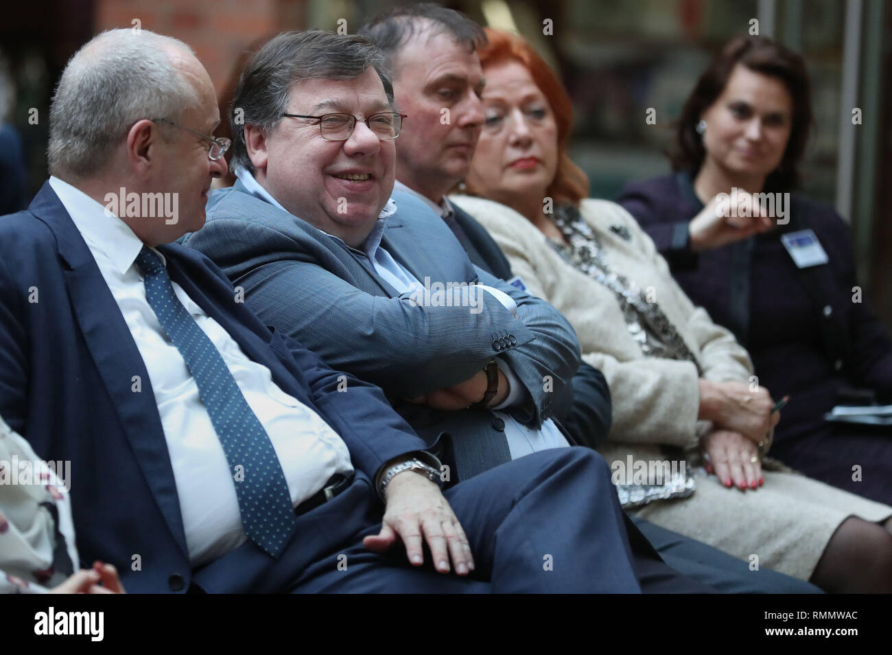 Former Taoiseach Brian Cowen (2nd left) at The European Economic and Social Committee conference at Queen's University in Belfast. Stock Photo