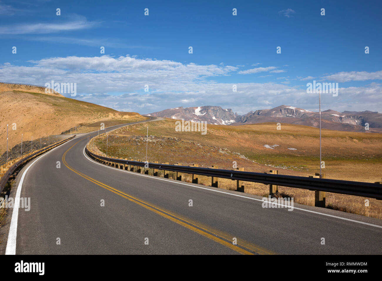 WY03725-00...WYOMING - The Beartooth Highway on the east side of Beartooth Pass in the Shoshone National Forest. Stock Photo
