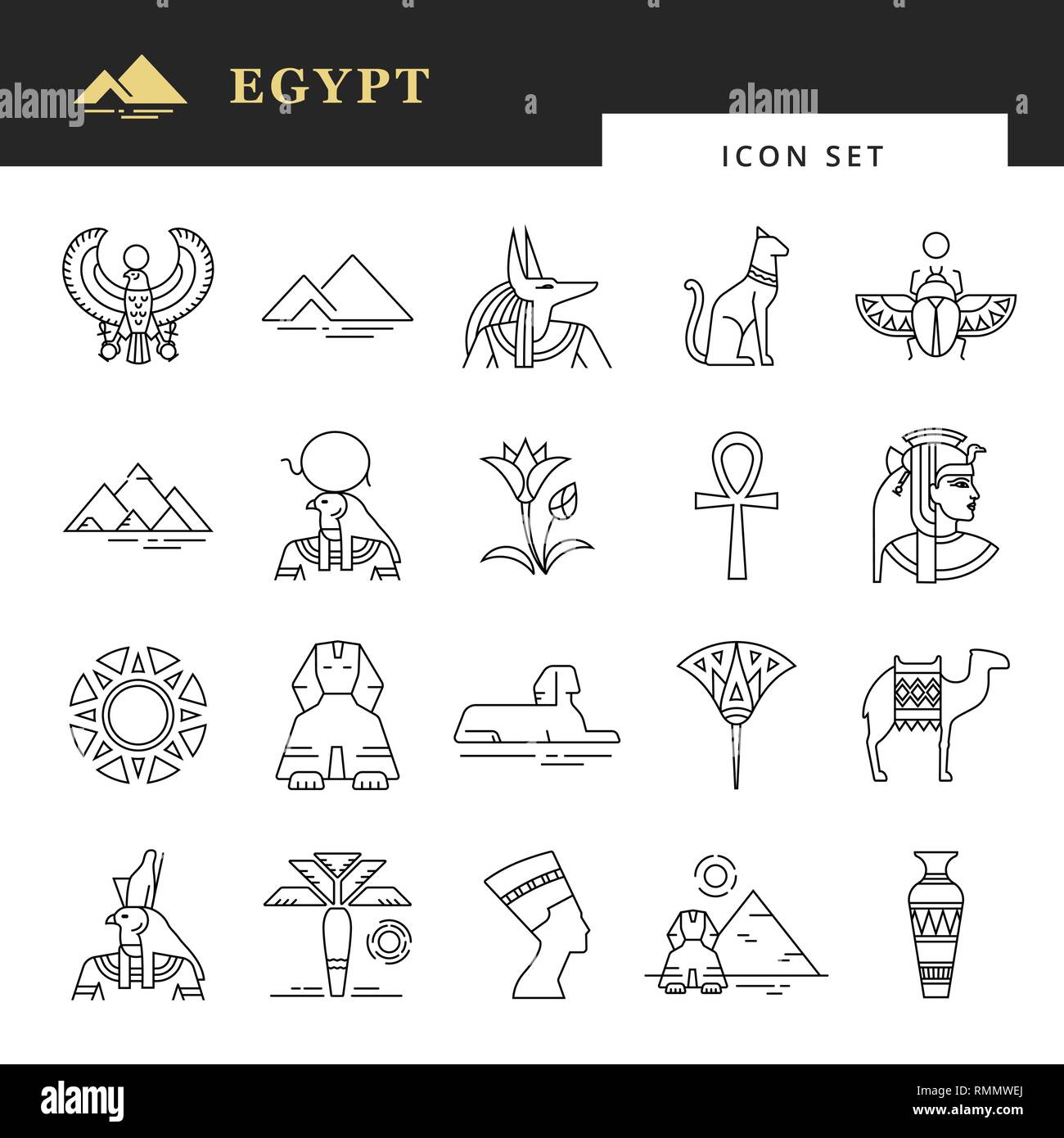 Egyptian icon set for a logo, website design, printing products and more. Classic elements of Egypt. Stock Vector