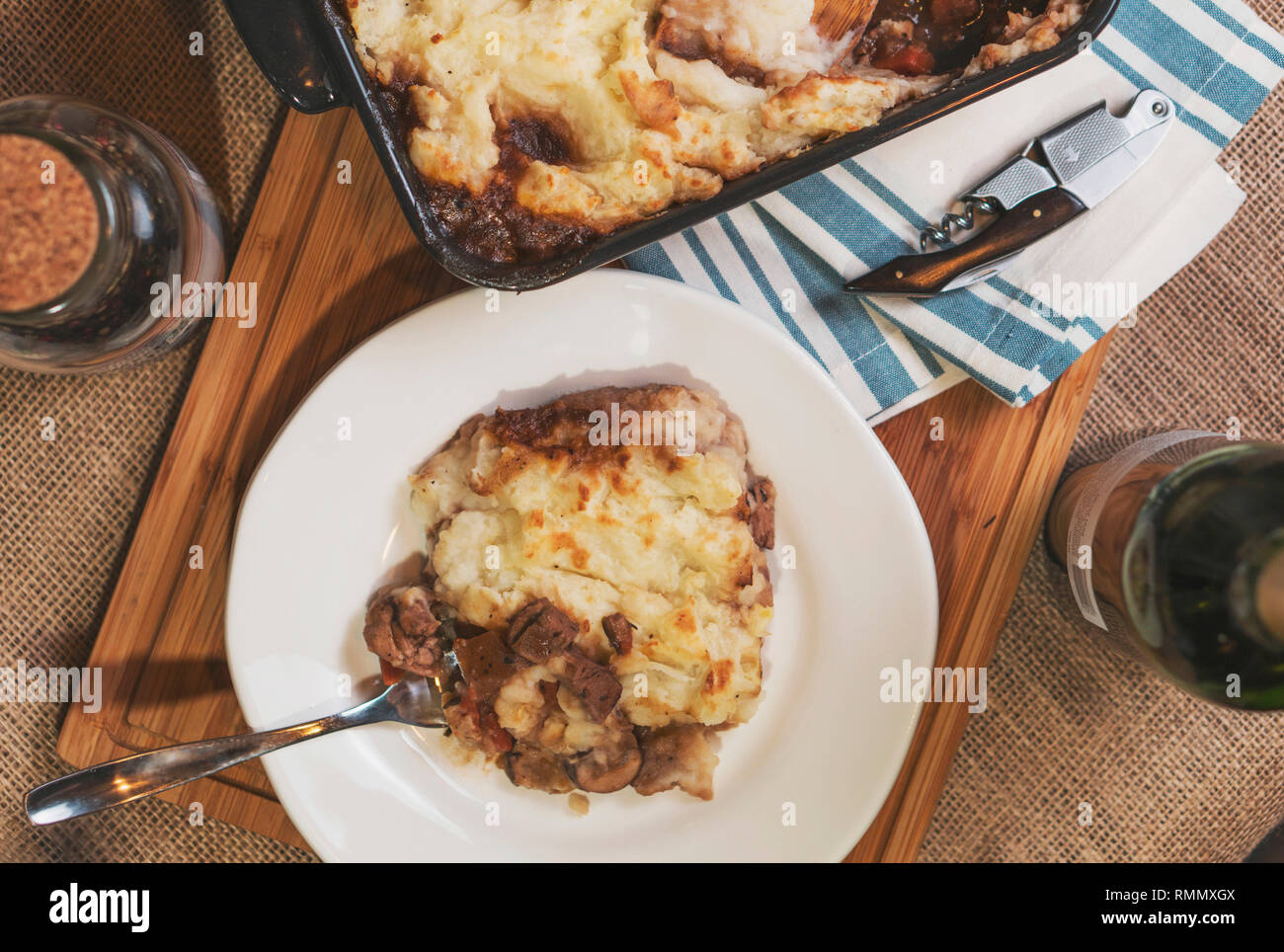 Chicken And Mushroom Cottage Pie Top View Delicious Baked Meat