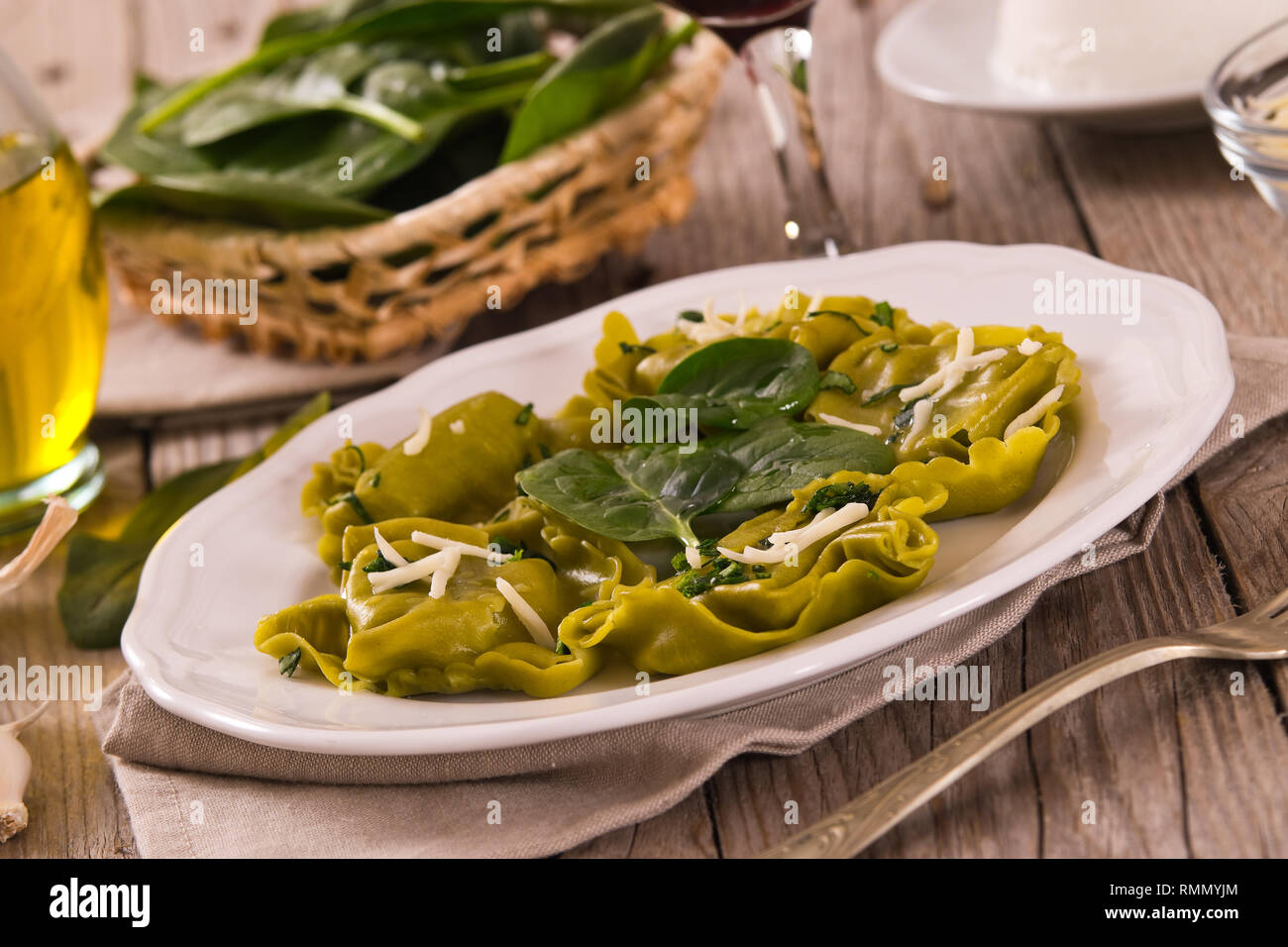 Spinach ravioli with ricotta cheese filling Stock Photo - Alamy