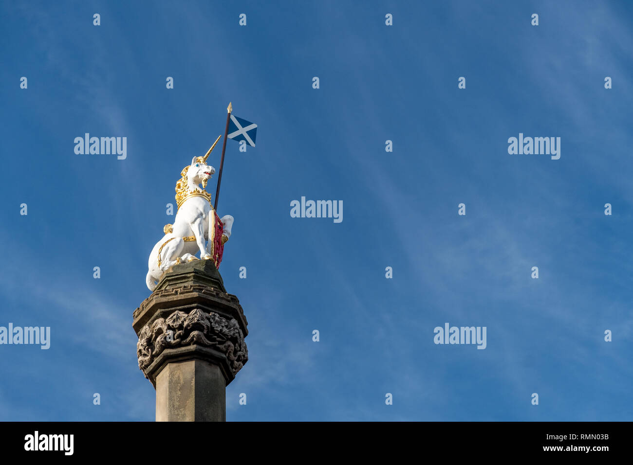unicorn on Mercat Cross, Edinburgh Stock Photo