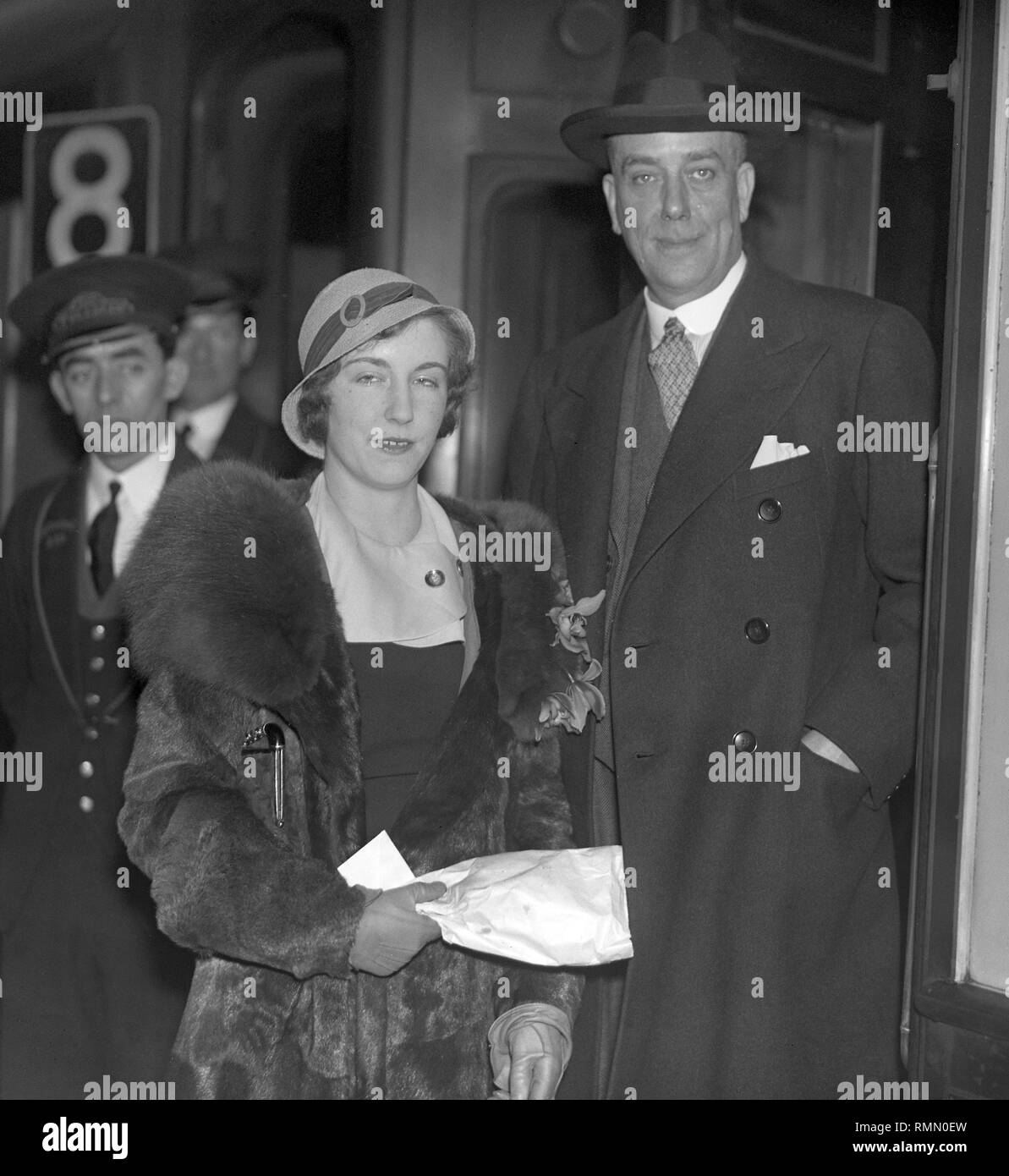 Sir John Cadman, chairman of the Anglo-Persian Oil Company, and his daughter, Betty, before leaving London for Teheran. Stock Photo