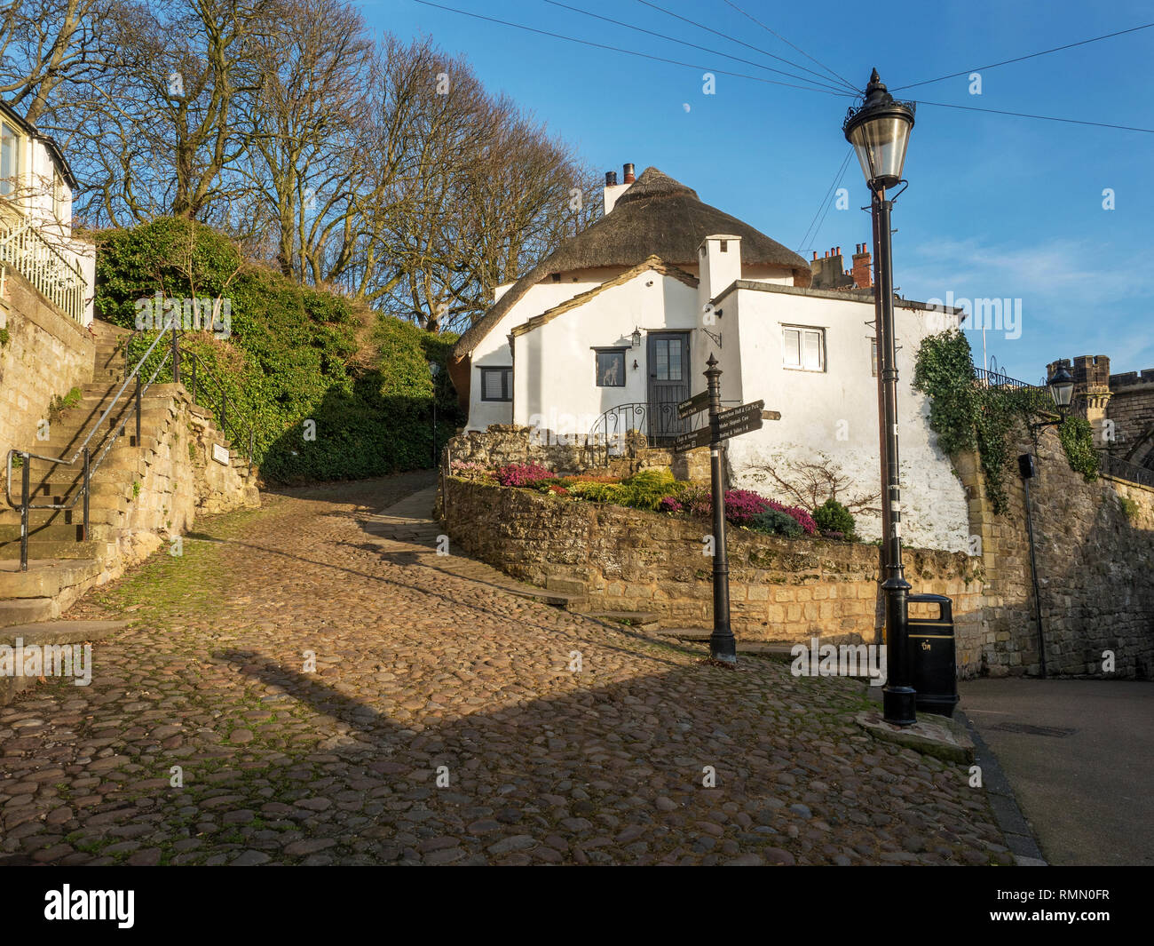 Manor Cottage thatched cottage on Water Bag Bank at Knaresborough North Yorkshire England Stock Photo