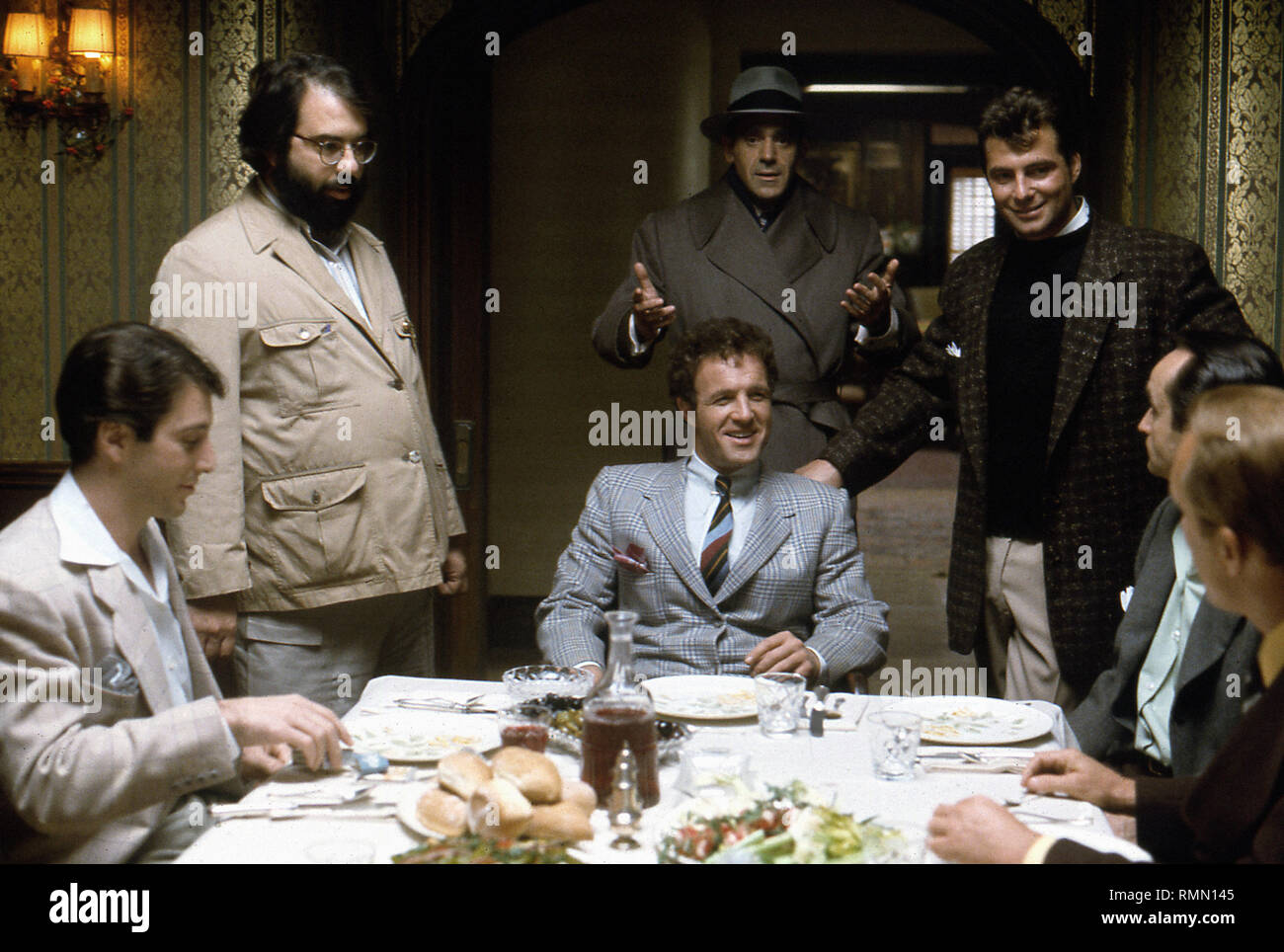 Al Pacino, Director Francis Ford Coppola, Abe Vigoda, James Caan, Gianni Russo, John Cazale, Robert Duvall, 'The Godfather' (1972) Paramount Pictures  File Reference # 33751 373THA Stock Photo