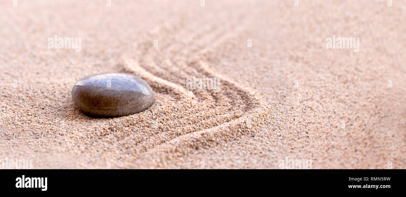 Zen stone and sand, panoramic zen still life Stock Photo