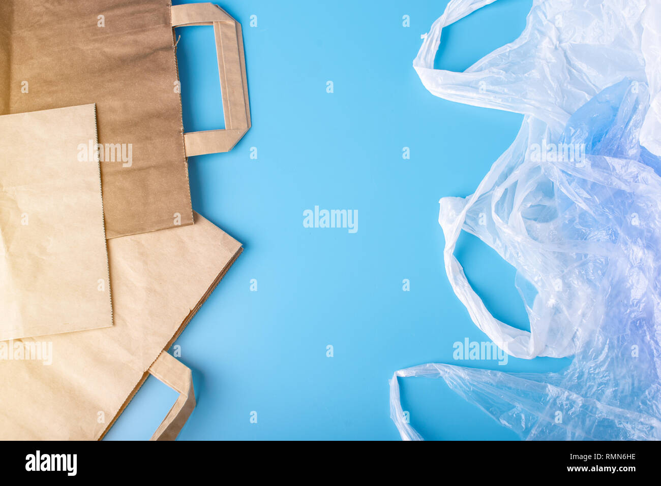 Eco paper vs plastic bags for packaging and carrying products. Choose