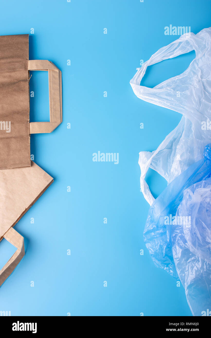 Eco paper vs plastic bags for packaging and carrying products. Choose