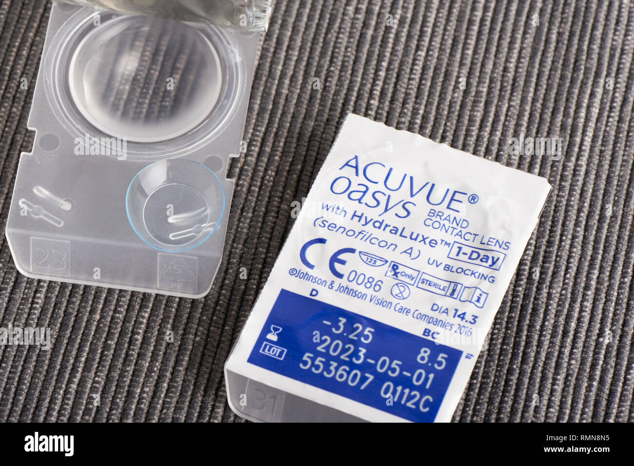 Gimpo, Korea - December 6, 2018: Johnson & Johnson Vision Care Acuvue Oasys contact lens, daily disposable silicone hydrogel released in July 2016. Stock Photo