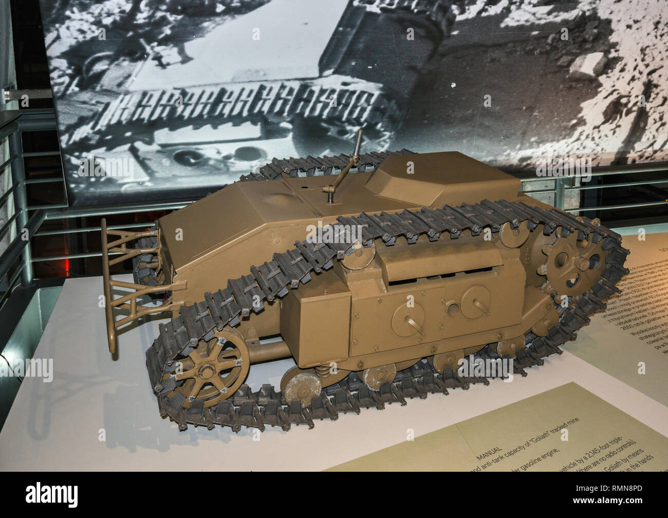 Goliath, German remote-controlled caterpillar-tracked mine, demolition vehicle, used in street battles in 1944, Warsaw Uprising Museum, Warsaw, Poland Stock Photo