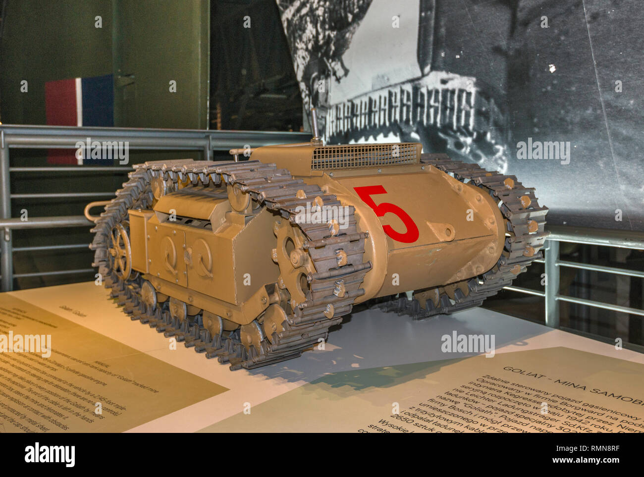 Goliath, German remote-controlled caterpillar-tracked mine, demolition vehicle, used in street battles in 1944, Warsaw Uprising Museum, Warsaw, Poland Stock Photo