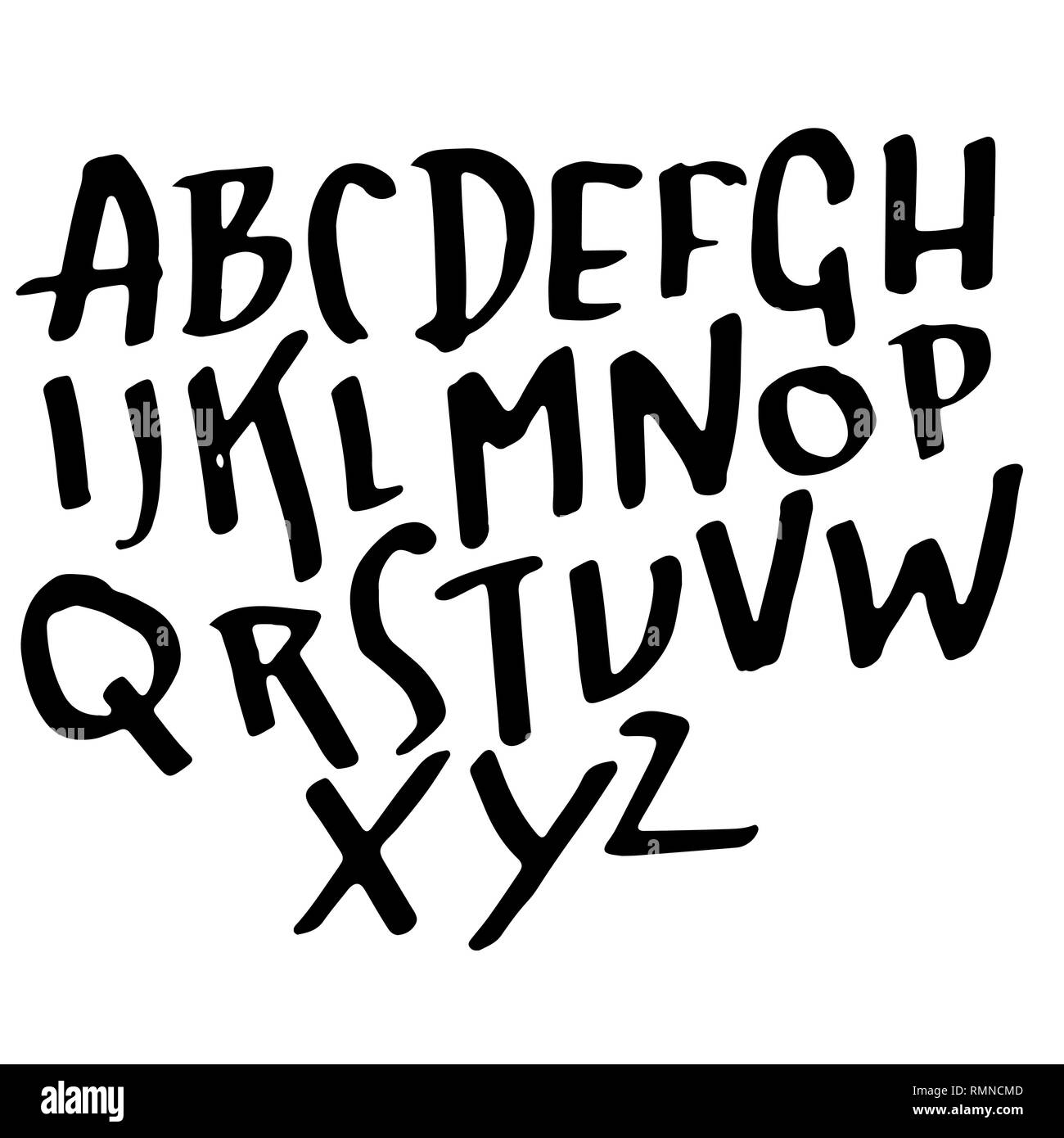 Simple alphabet letters. Handdrawn grunge ink font. Vector illustration ...