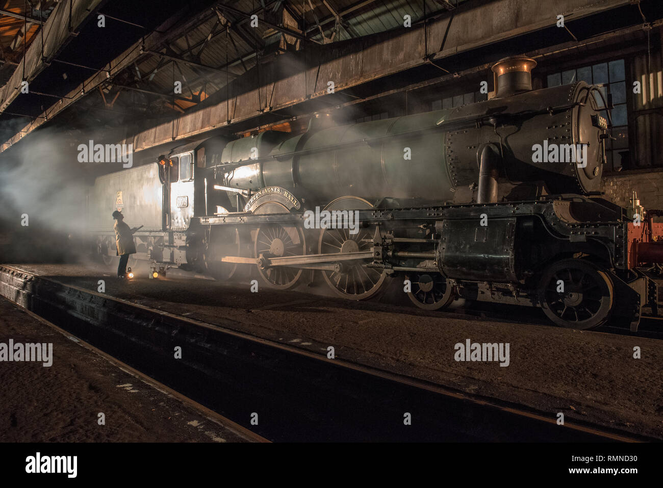 Cold Winter's Evening in a Train Shed Stock Photo