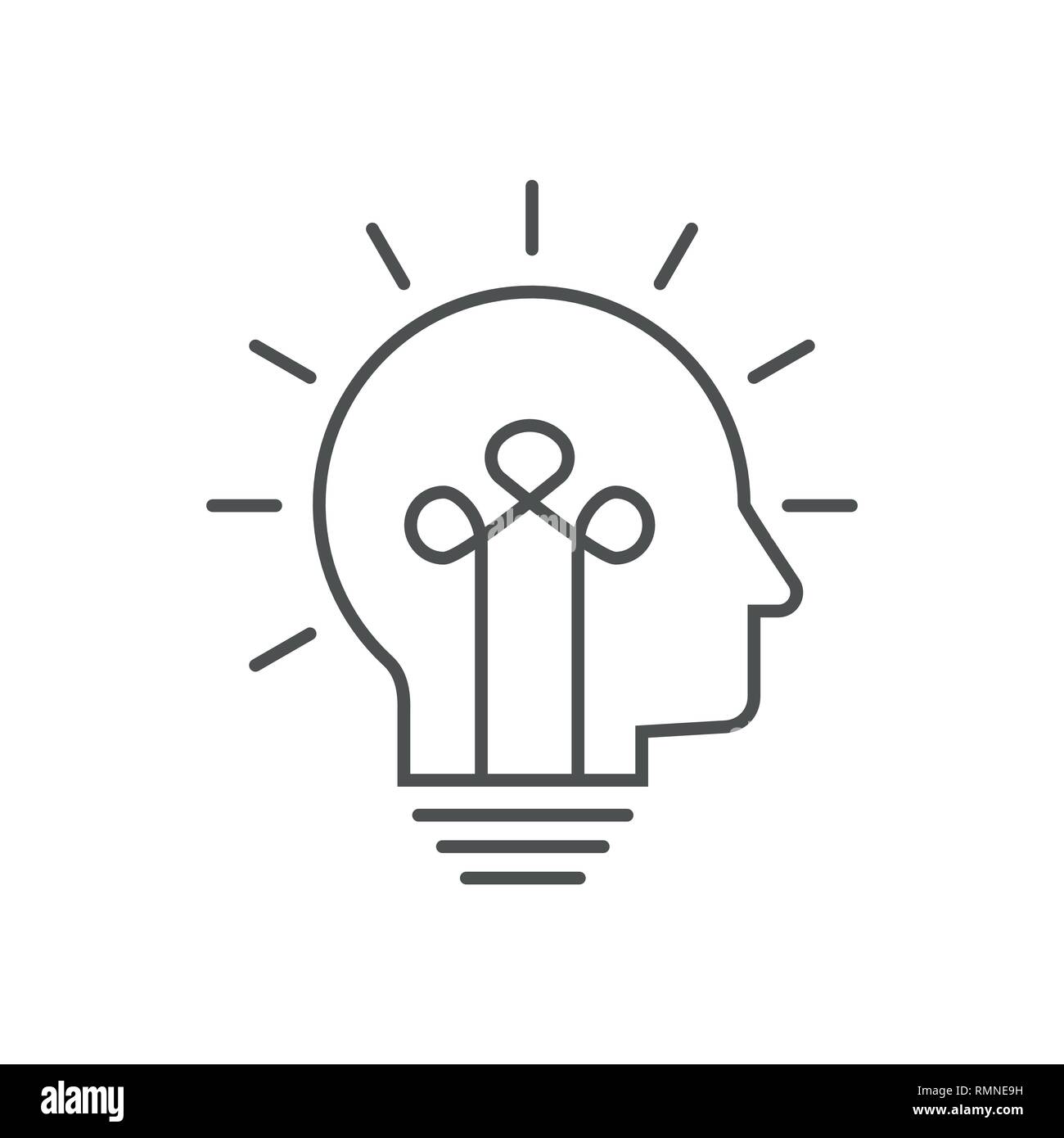 Human head bulb lamp logo vector idea smart icon. Head idea icon vector, solid illustration, pictogram isolated on white. Editable Stroke. EPS 10 Stock Vector