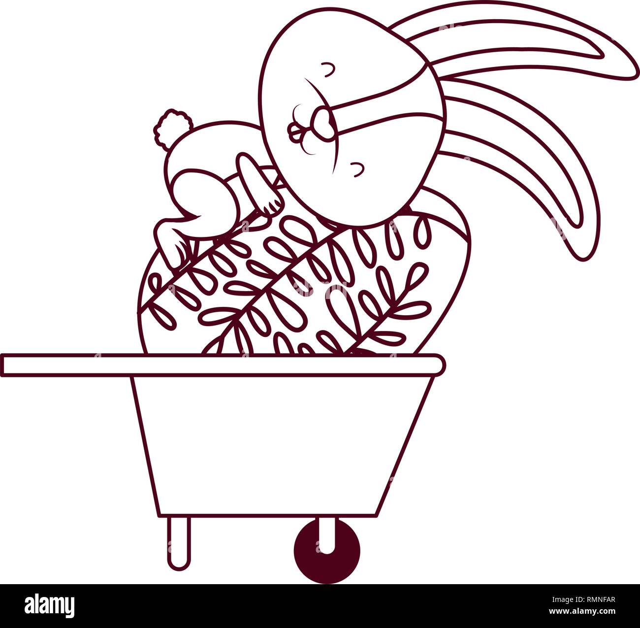 bunny with wheelbarrow and easter egg icon Stock Vector