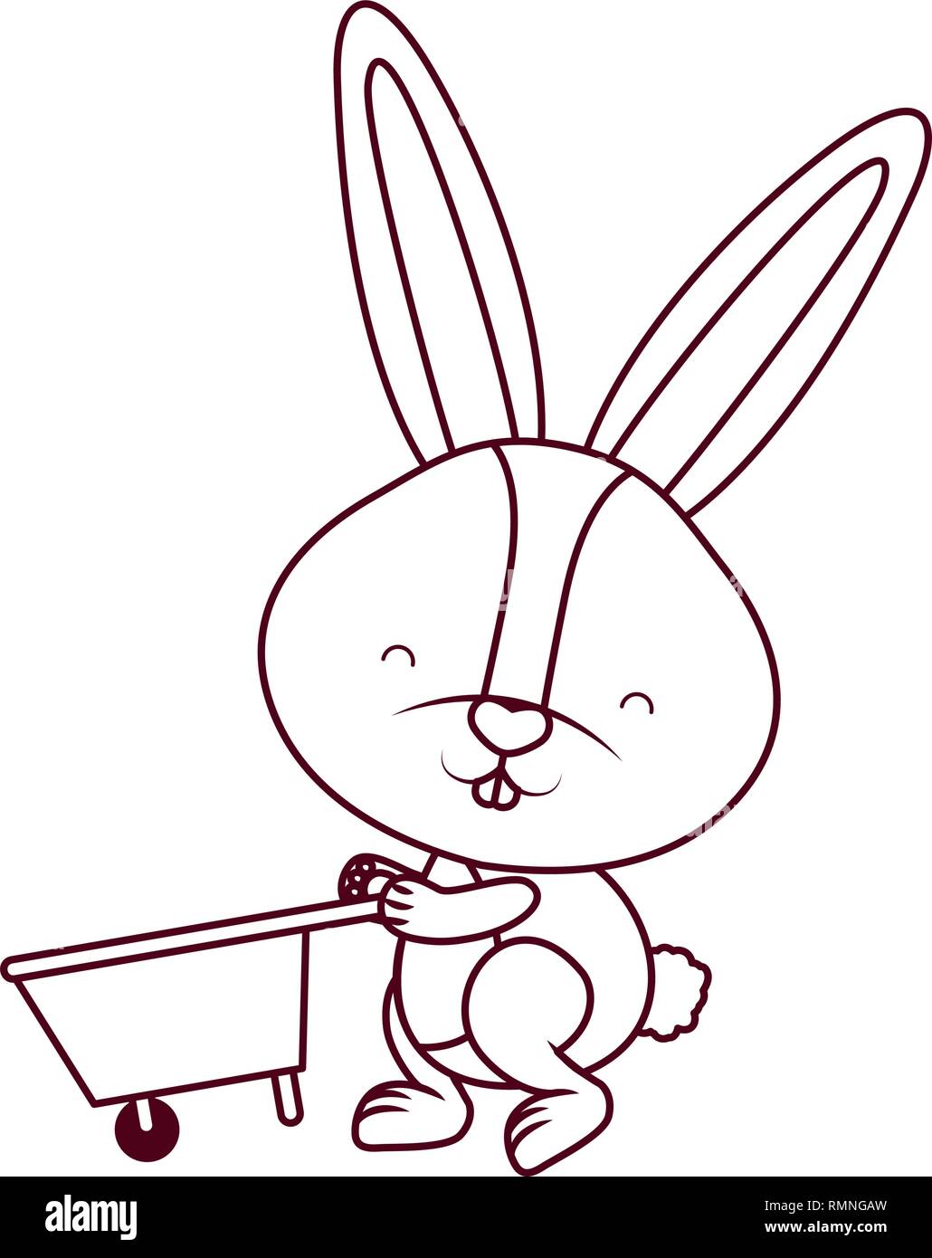 bunny with wheelbarrow isolated icon Stock Vector