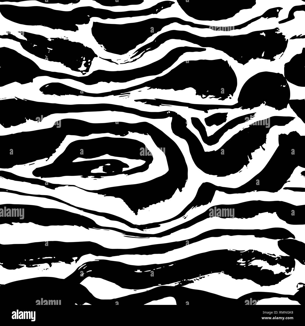 Brush painted zebra seamless pattern. Black and white stripes grunge ...