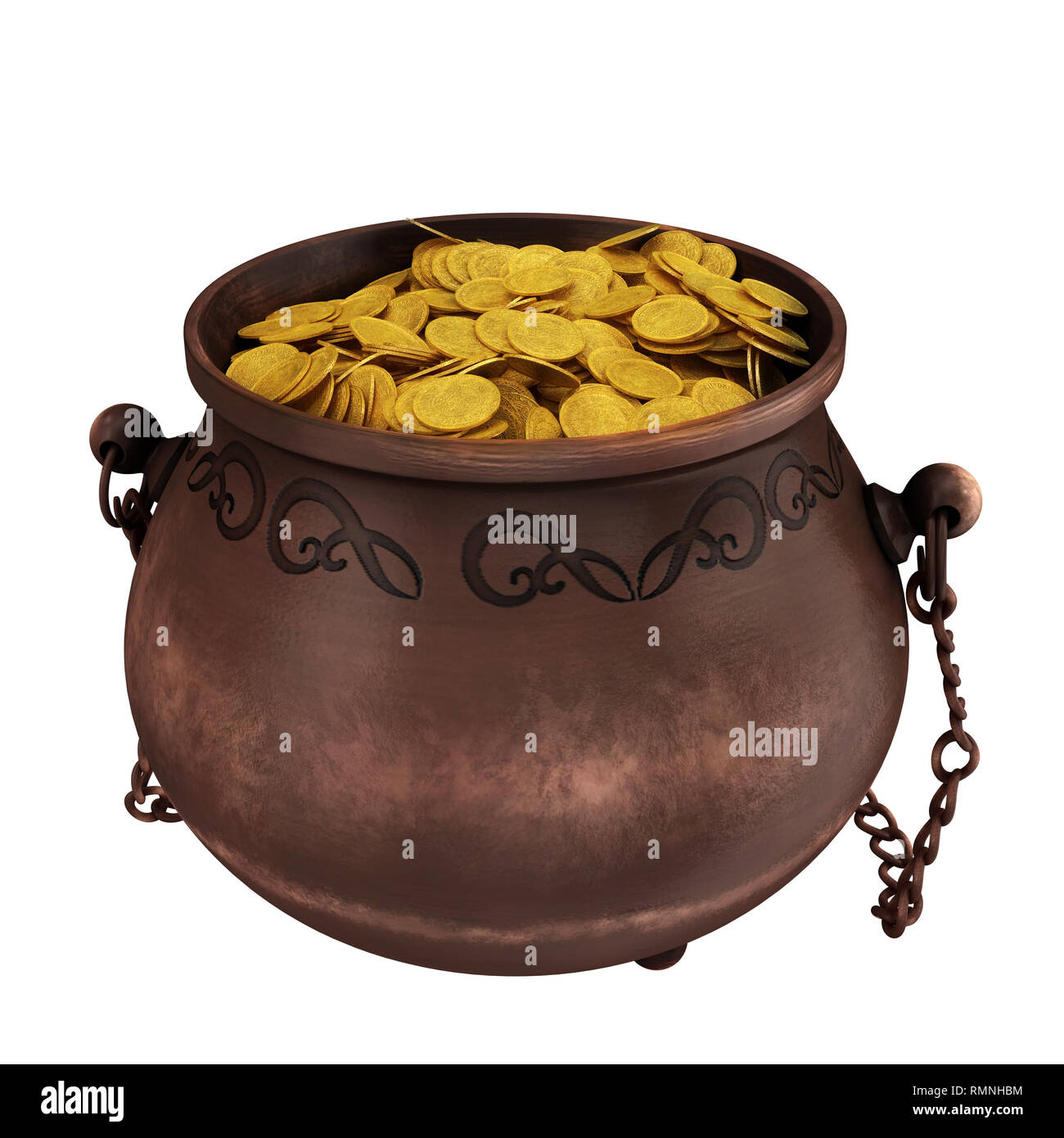 Pot of gold isolated on white background. 3d illustration Stock Photo