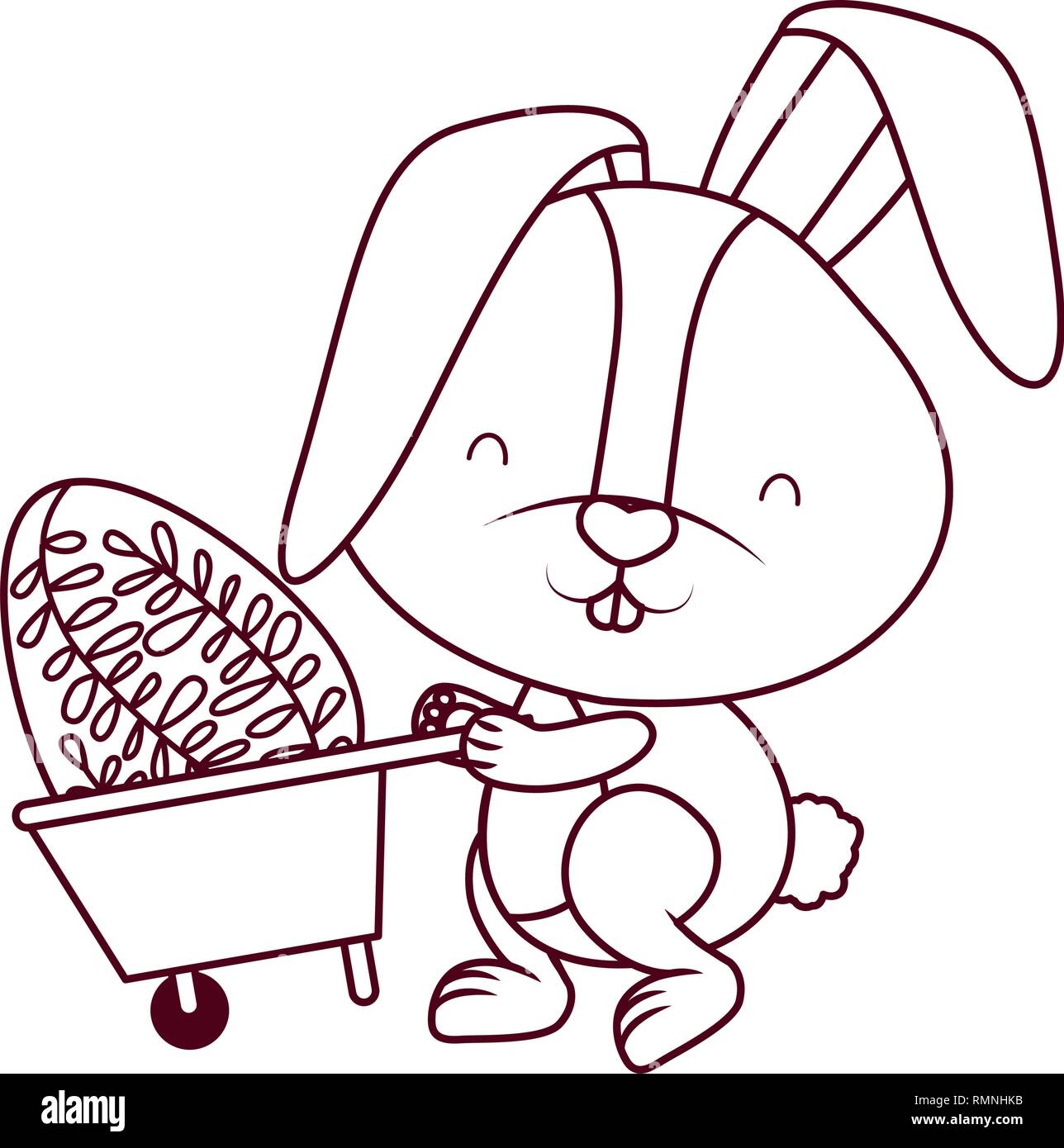 bunny with wheelbarrow and easter egg icon Stock Vector