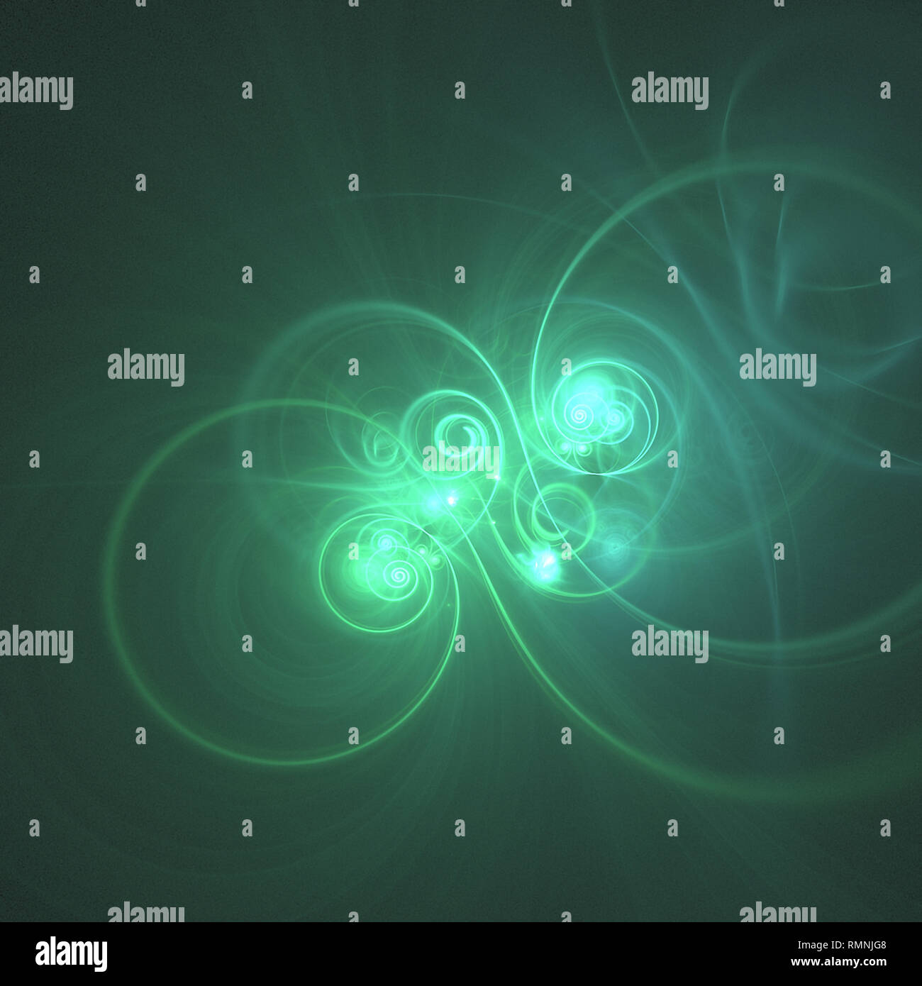 glowing green curved lines and circles over dark Abstract Background ...